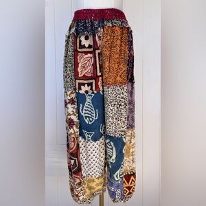 Sacred Threads Women’s Wide Leg Boho Patchwork Pants Elastic Waist Size Medium